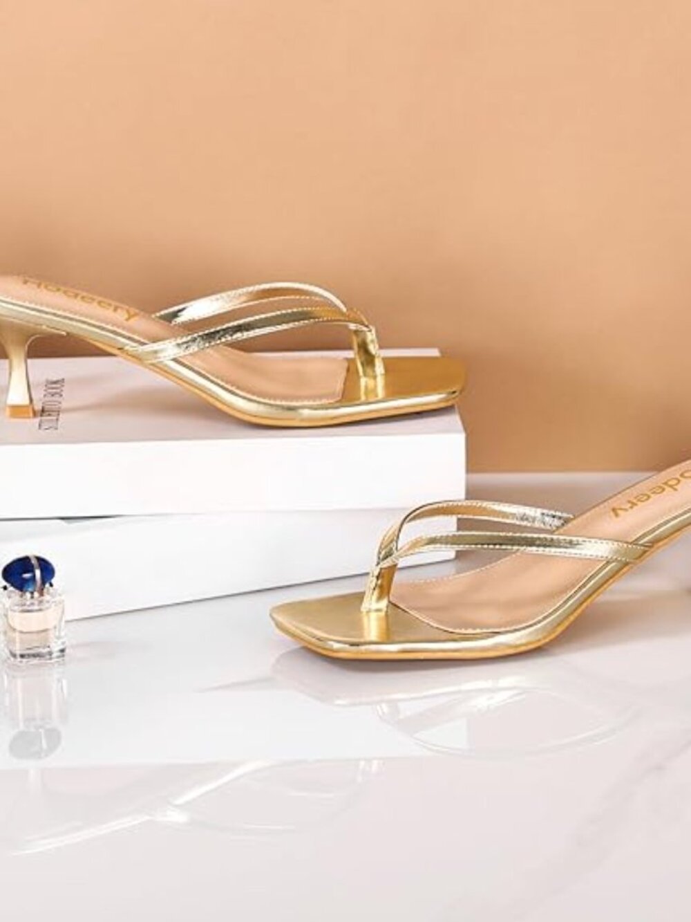 Women's Kitten Heels Thong Sandals Open Square Toe Flip Flop Low Heels 2.5 Inch - Picture 4 of 5